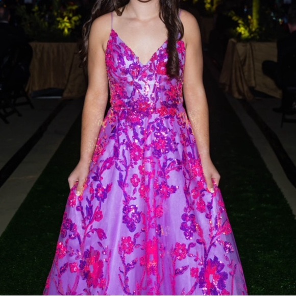 Vibrant Floral Sequin Gown. Pageant Charity ball Formal Evening Gown.